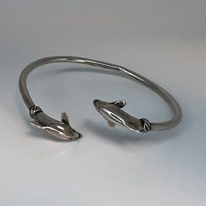 Kabana Sterling 925 Flexible Double Dolphin Bi-Pass Bracelet